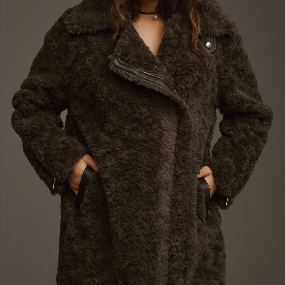 Anthropologie Faux Fur long moto jacket NWT